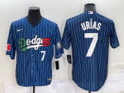 Wholesale Cheap Men's Los Angeles Dodgers #7 Julio Urias Number Navy Blue Pinstripe 2020 World Series Cool Base Nike Jersey
