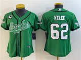 Cheap Women's Philadelphia Eagles #62 Jason Kelce Green With 4-Star C Patch Cool Base Stitched Baseball Jersey(Run Small)