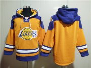 Wholesale Cheap Men's Los Angeles Lakers Blank Yellow Lace-Up Pullover Hoodie