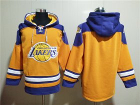 Wholesale Cheap Men\'s Los Angeles Lakers Blank Yellow Lace-Up Pullover Hoodie