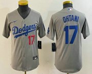 Cheap Youth Los Angeles Dodgers #17 Shohei Ohtani Number Grey Stitched Cool Base Nike Jersey