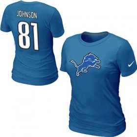 Wholesale Cheap Women\'s Nike Detroit Lions #81 Calvin Johnson Name & Number T-Shirt Blue