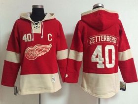 Wholesale Cheap Detroit Red Wings #40 Henrik Zetterberg Red Women\'s Old Time Lacer NHL Hoodie