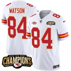 Cheap Men\'s Kansas City Chiefs #84 Justin Watson White 2023 F.U.S.E. AFC West Champions With NKH Patch Vapor Untouchable Limited Football Stitched Jersey