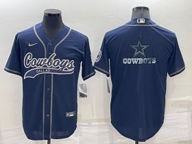Wholesale Cheap Men\'s Dallas Cowboys Navy Blue Team Big Logo With Patch Cool Base Stitched Baseball Jersey