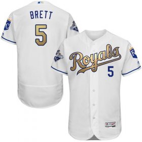 Wholesale Cheap Royals #5 George Brett White 2015 World Series Champions Gold Program FlexBase Authentic Stitched MLB Jersey