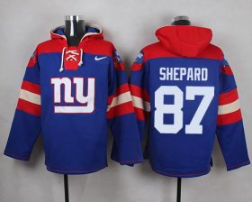 Wholesale Cheap Nike Giants #87 Sterling Shepard Royal Blue Player Pullover NFL Hoodie