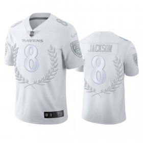 Wholesale Cheap Baltimore Ravens #8 Lamar Jackson Men\'s Nike Platinum NFL MVP Limited Edition Jersey