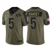Wholesale Cheap Men's Los Angeles Rams #5 Jalen Ramsey Olive 2021 Salute To Service Limited Stitched Jersey