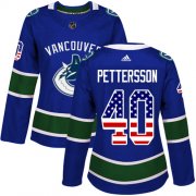 Wholesale Cheap Adidas Canucks #40 Elias Pettersson Blue Home Authentic USA Flag Women's Stitched NHL Jersey