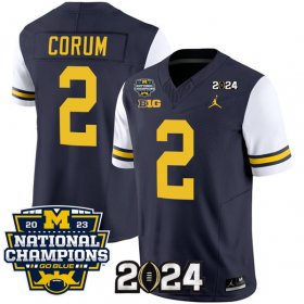 Cheap Men\'s Michigan Wolverines #2 Blake Corum Navy White 2024 F.U.S.E. With 2023 National Champions Patch Stitched Jersey