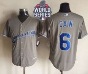 Wholesale Cheap Royals #6 Lorenzo Cain New Grey Cool Base W/2015 World Series Patch Stitched MLB Jersey