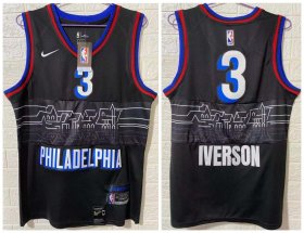 Wholesale Cheap Men\'s Philadelphia 76ers #3 Allen Iverson NEW Black Nike 2021 Swingman City Edition Jersey