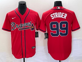 Wholesale Cheap Men\'s Atlanta Braves #99 Spencer Strider Red Cool Base Stitched Baseball Jersey