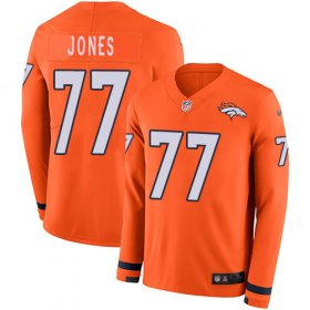 Wholesale Cheap Men\'s Broncos #77 Sam Jones Orange Team Color Men\'s Stitched NFL Limited Therma Long Sleeve Jersey