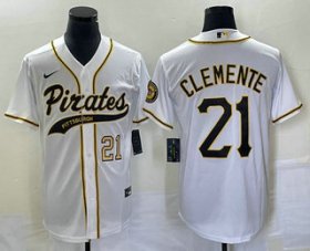 Wholesale Cheap Men\'s Pittsburgh Pirates #21 Roberto Clemente Number White Cool Base Stitched Baseball Jersey1