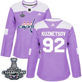 Wholesale Cheap Adidas Capitals #92 Evgeny Kuznetsov Purple Authentic Fights Cancer Stanley Cup Final Champions Women\'s Stitched NHL Jersey