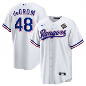 Men\'s Texas Rangers #48 Jacob DeGrom White 2023 World Series Cool Base Stitched Baseball Jersey