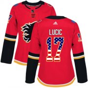 Wholesale Cheap Adidas Flames #17 Milan Lucic Red Home Authentic USA Flag Women's Stitched NHL Jersey
