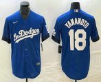 Cheap Men's Los Angeles Dodgers #18 Yoshinobu Yamamoto Blue 2021 City Connect Cool Base Stitched Jersey