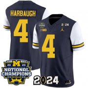 Cheap Men's Michigan Wolverines #4 Jim Harbaugh Navy White 2024 F.U.S.E. With 2023 National Champions Patch Stitched Jersey