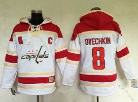 Wholesale Cheap Capitals #8 Alex Ovechkin White Sawyer Hooded Sweatshirt Stitched NHL Jersey
