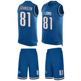 Wholesale Cheap Nike Lions #81 Calvin Johnson Blue Team Color Men\'s Stitched NFL Limited Tank Top Suit Jersey