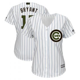 Wholesale Cheap Cubs #17 Kris Bryant White(Blue Strip) 2018 Memorial Day Cool Base Women\'s Stitched MLB Jersey
