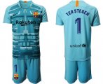 Wholesale Cheap Barcelona #1 Ter Stegen Light Blue Goalkeeper Soccer Club Jersey
