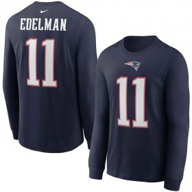 Wholesale Cheap New England Patriots #11 Julian Edelman Nike Player Name & Number Long Sleeve T-Shirt Navy