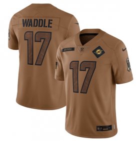 Wholesale Cheap Men\'s Miami Dolphins #17 Jaylen Waddle 2023 Brown Salute To Service Limited Football Stitched Jersey