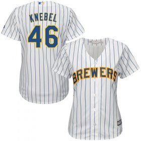 Wholesale Cheap Brewers #46 Corey Knebel White Strip Home Women\'s Stitched MLB Jersey