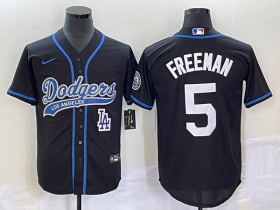 Wholesale Cheap Men\'s Los Angeles Dodgers #5 Freddie Freeman Black Cool Base Stitched Baseball Jersey