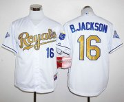 Wholesale Cheap Royals #16 Bo Jackson White 2015 World Series Champions Gold Program Stitched MLB Jersey