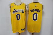 Wholesale Cheap Men's Los Angeles Lakers #0 Russell Westbrook Yellow 75th Anniversary Diamond 2021 Stitched Jersey