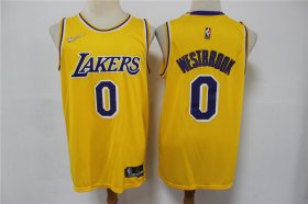 Wholesale Cheap Men\'s Los Angeles Lakers #0 Russell Westbrook Yellow 75th Anniversary Diamond 2021 Stitched Jersey