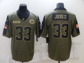 Wholesale Cheap Men\'s Green Bay Packers #33 Aaron Jones 2021 Olive Salute To Service Limited Stitched Jersey