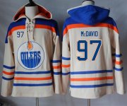 Wholesale Cheap Oilers #97 Connor McDavid Cream Sawyer Hooded Sweatshirt Stitched NHL Jersey