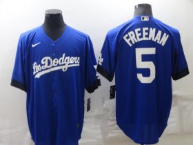 Wholesale Cheap Men\'s Los Angeles Dodgers #5 Freddie Freeman Blue 2022 City Connect Cool Base Stitched Jersey