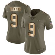 Wholesale Cheap Nike Ravens #9 Justin Tucker Olive/Gold Women's Stitched NFL Limited 2017 Salute to Service Jersey