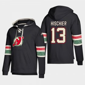 Wholesale Cheap New Jersey Devils #13 Nico Hischier Black adidas Lace-Up Pullover Hoodie