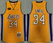 Wholesale Cheap Men's Los Angeles Lakers #34 Shaquille O'neal Yellow Finals Patch 2000-01 Hardwood Classics Soul Swingman Throwback Jersey