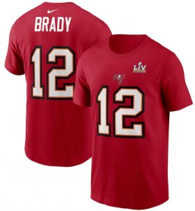 Wholesale Cheap Men\'s Tampa Bay Buccaneers Tom Brady Nike Red Super Bowl LV Champions Name & Number T-Shirt
