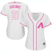 Wholesale Cheap Diamondbacks #21 Zack Greinke White/Pink Fashion Women's Stitched MLB Jersey