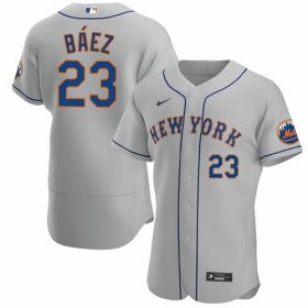 Wholesale Cheap Men\'s New York Mets #23 Javier Baez Gray Anthentic Nike Jersey