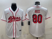 Wholesale Cheap Men's San Francisco 49ers #80 Jerry Rice New White With Patch Cool Base Stitched Baseball Jersey