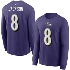 Wholesale Cheap Baltimore Ravens #8 Lamar Jackson Nike Player Name & Number Long Sleeve T-Shirt Purple