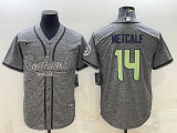 Wholesale Cheap Men's Seattle Seahawks #14 DK Metcalf Grey Gridiron With Patch Cool Base Stitched Baseball Jersey