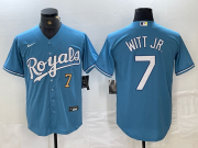Cheap Men's Kansas City Royals #7 Bobby Witt Jr Number Light Blue Cool Base Stitched Jersey
