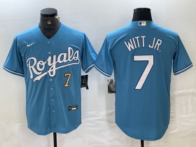 Cheap Men\'s Kansas City Royals #7 Bobby Witt Jr Number Light Blue Cool Base Stitched Jersey